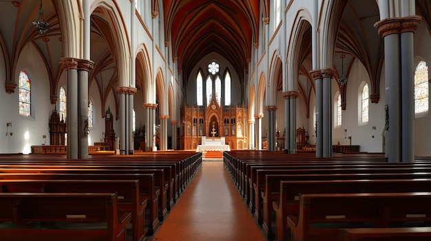 a church with many pews and a altar