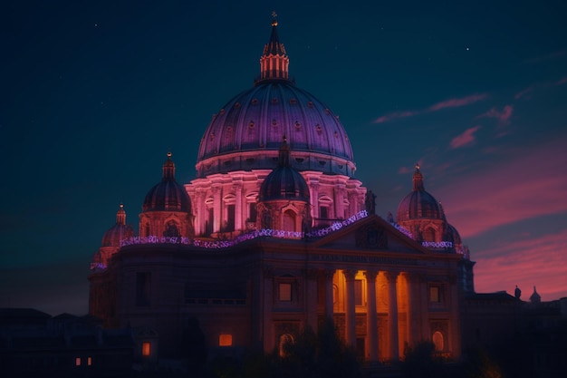 A church with a pink dome and the word vatican on the top