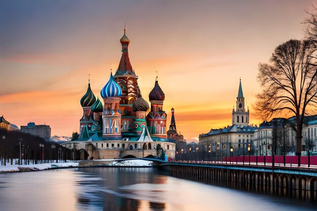 Premium AI Image | a church with a red roof and a church in the background