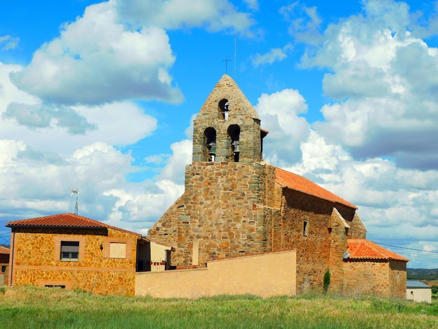 A church with a red roof and a red roof.