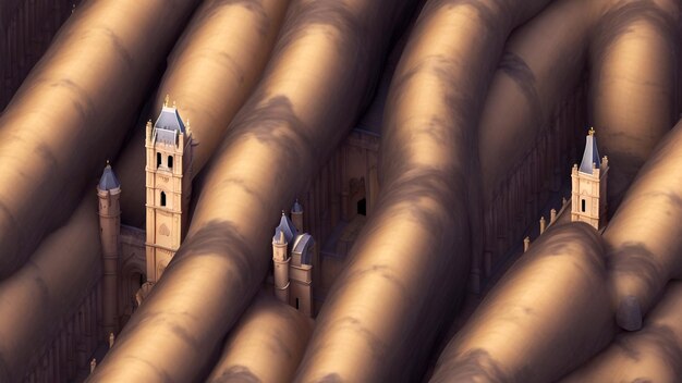 a church with a row of pipes that are attached to the roof