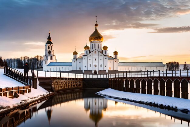 Premium AI Image | a church with a snow covered roof and a church in