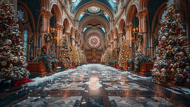 Foto una chiesa con una vetrata e una grande vetrata