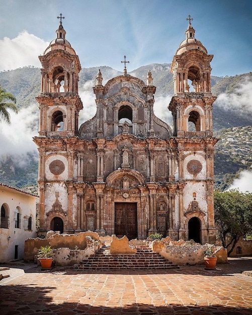 Photo a church with a statue on the front of it