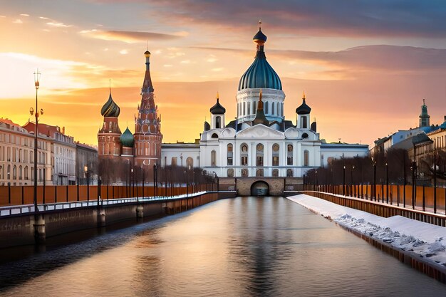 a church with a sunset in the background