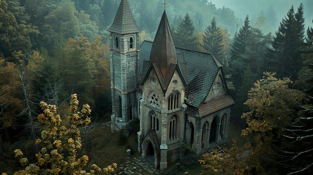 a church with a tower that has a clock on it