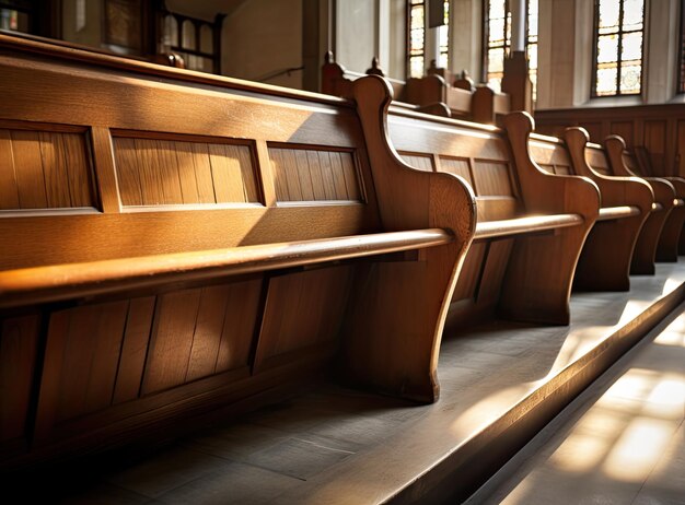 church wooden bench window in the background Created with Generative AI technology