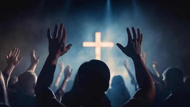 Church worship concept Christian worship in front of a cross