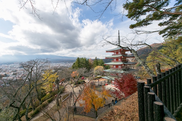 Chureito Pagoda in Lake Kawaguchi, Fujiyoshida, Japan