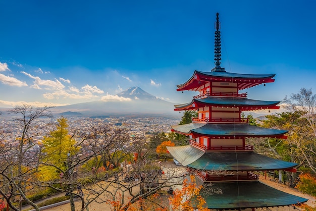 Chureito Pagoda with Fuji San background