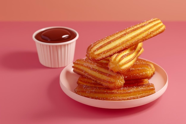 churros met chocolade dip op de achtergrond