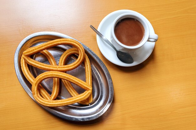 Churros and porrras with hot chocolate