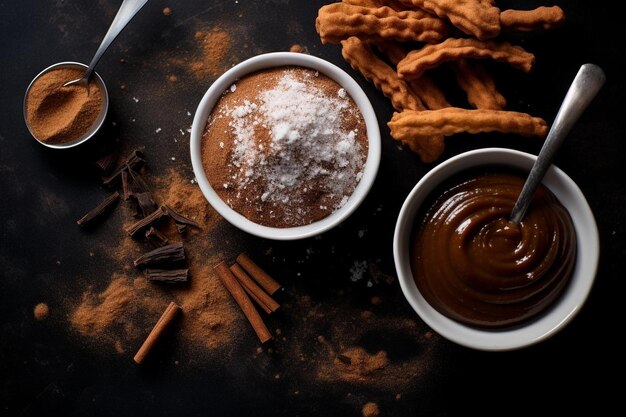 Photo churros with a gingerbread spice mix traditional dessert churros photography