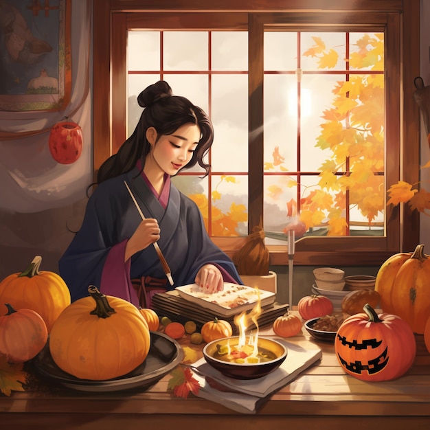 Chuseok dag met mooie meisje lantaarns