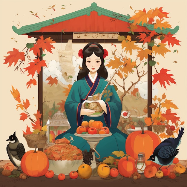 Chuseok day with beautiful girl Lanterns