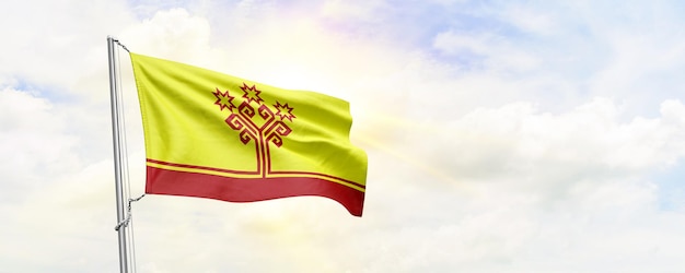 Chuvashia flag waving on sky background 3D Rendering