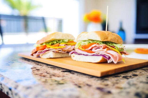 Ciabatta sandwiches with deli meats and lettuce