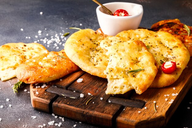 Ciabatta with large salt and rosemary.