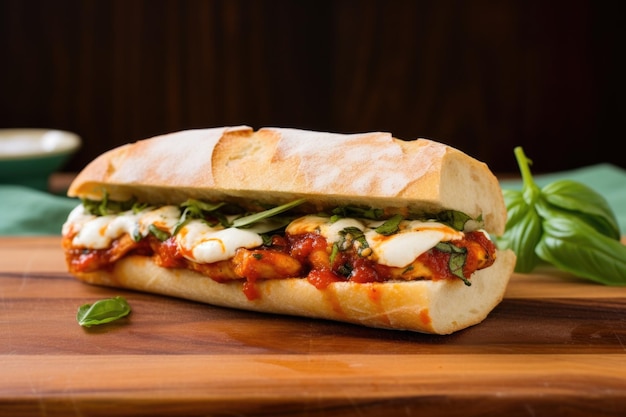 Foto ciabatta con mozzarella, pomodoro arrosto e basilico