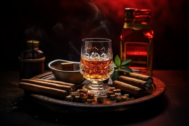 Cigar and Whiskey in Bar Style