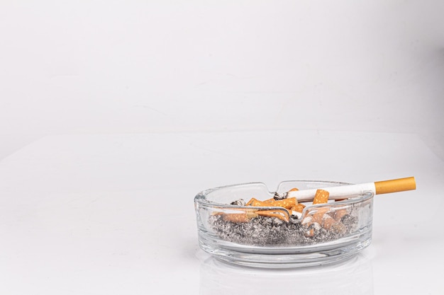 Cigarette ashtray white background ash smoke butt