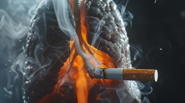 a cigarette burning in flames with a cigarette in the middle