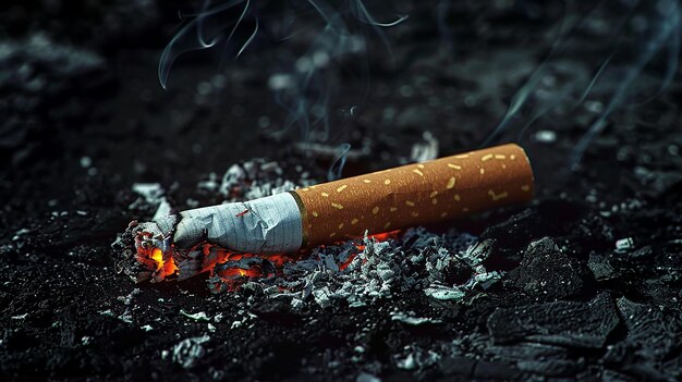 Photo a cigarette is burning in a fire with smoke coming out of it