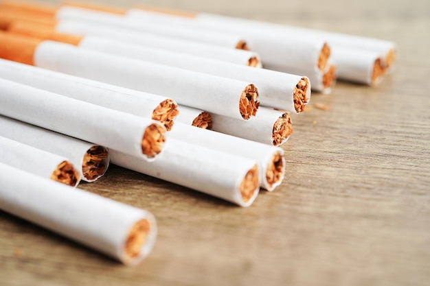 Cigarette roll tobacco in paper with filter tube No smoking concept