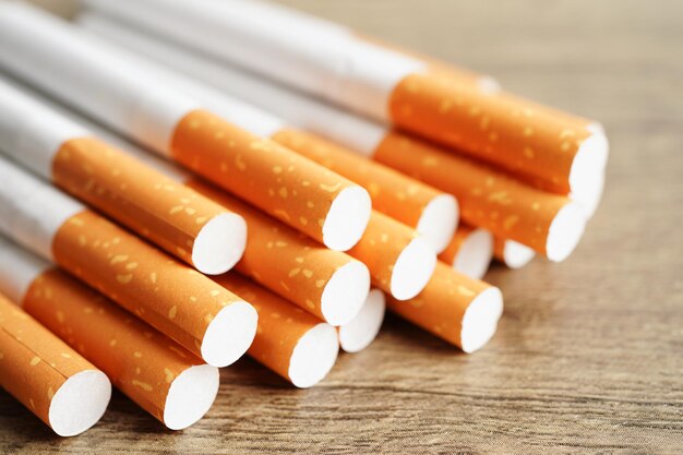 Cigarette roll tobacco in paper with filter tube No smoking concept