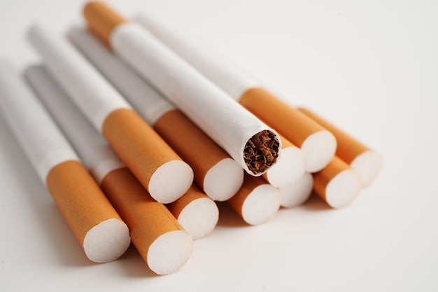 Cigarette roll tobacco in paper with filter tube No smoking concept