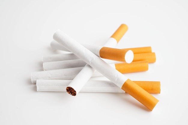 Cigarette roll tobacco in paper with filter tube No smoking