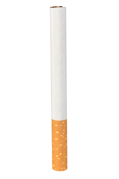 Foto singolo della sigaretta isolato sulla parete bianca