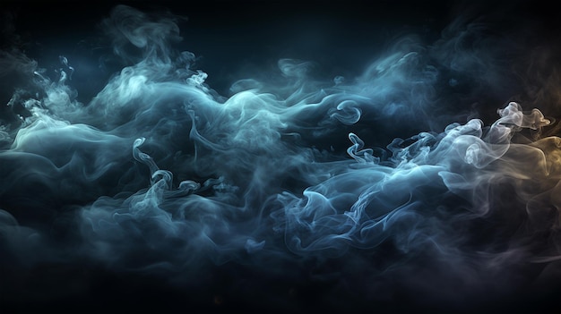 Cigarette smoke on black background flowing waves pollution health danger smoking