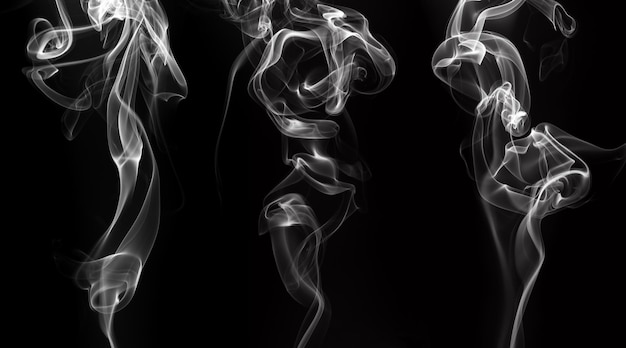 Cigarette smoke movement abstract on black background white smoke on dark