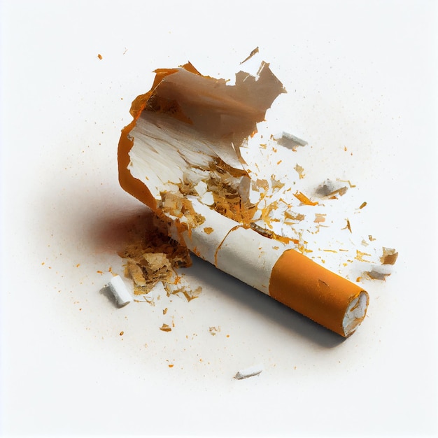 A cigarette that has been torn out and is in a white background.