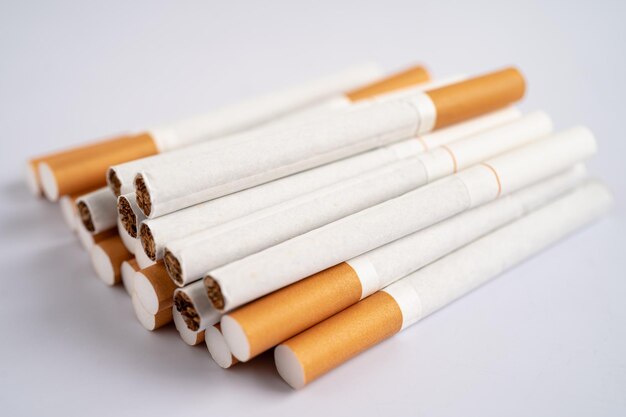 Cigarette tobacco in roll paper with filter tube No smoking concept