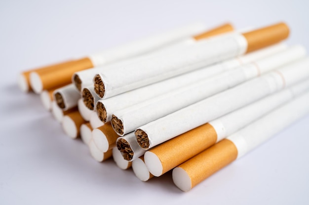 Cigarette tobacco in roll paper with filter tube No smoking concept