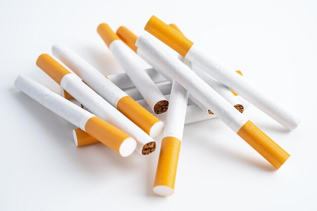 Cigarette tobacco in roll paper with filter tube No smoking concept