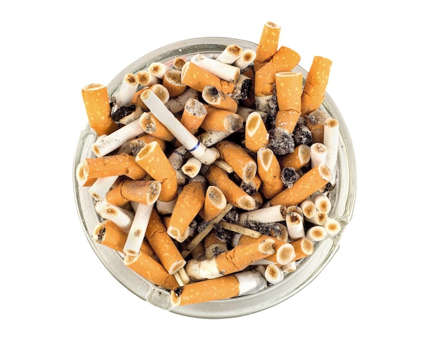 Cigarettes in an ashtray isolated on white background