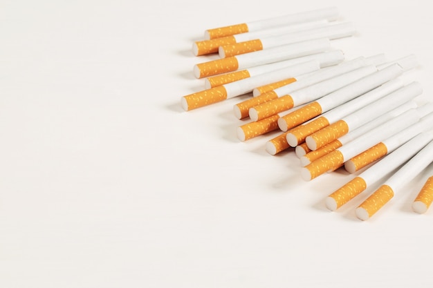 Cigarettes placed on a white background