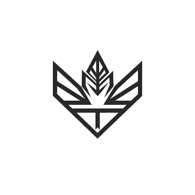 Cilantro Leaf Insignia Logo With Geometric Shapes and Bird G Simple Tattoo Outline Design Tshirt