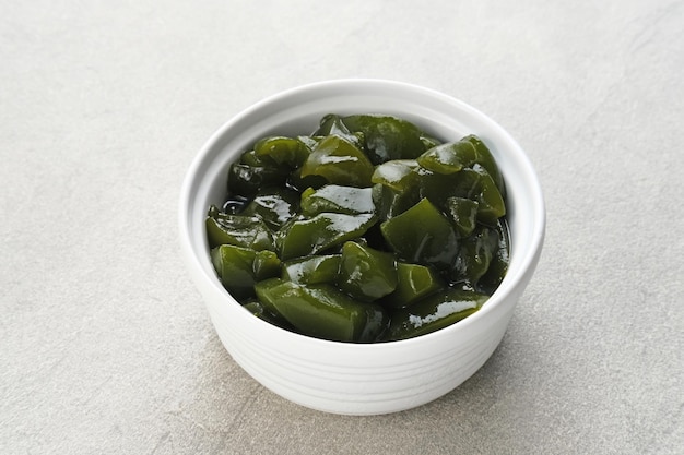 Cincau Hijau green grass jelly or leaf jelly  a traditional Indonesian dessert Selected focus