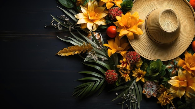 Cinco de Mayo background decorated with hats flowers and typical Mexican ornaments