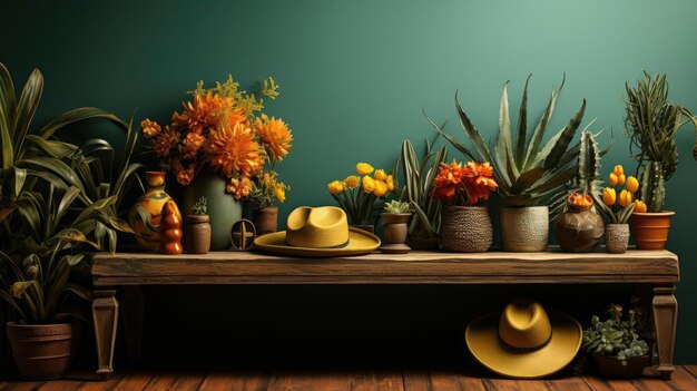 Cinco de Mayo background decorated with hats flowers and typical Mexican ornaments