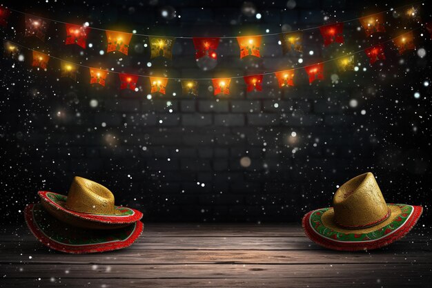 Cinco de mayo background with garlands and mexican hats