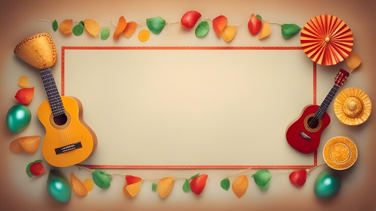 फोटो cinco de mayo background with guitarcas and paper garland