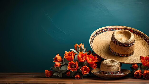 Photo cinco de mayo background with hat ornaments and cactus plants for banners or posters