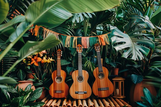 Photo cinco de mayo background with instruments and pennants