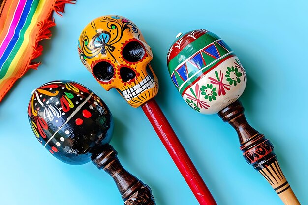 Cinco de mayo background with maracas and skull