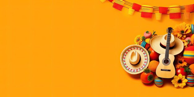 Cinco de mayo banner with blank space for text orange background cinco de mayo background